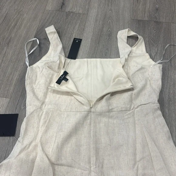 Chic Beige Cream Linen Pom Pom Women’s Midi Dress Lulu’s Boho Large - Picture 14 of 16